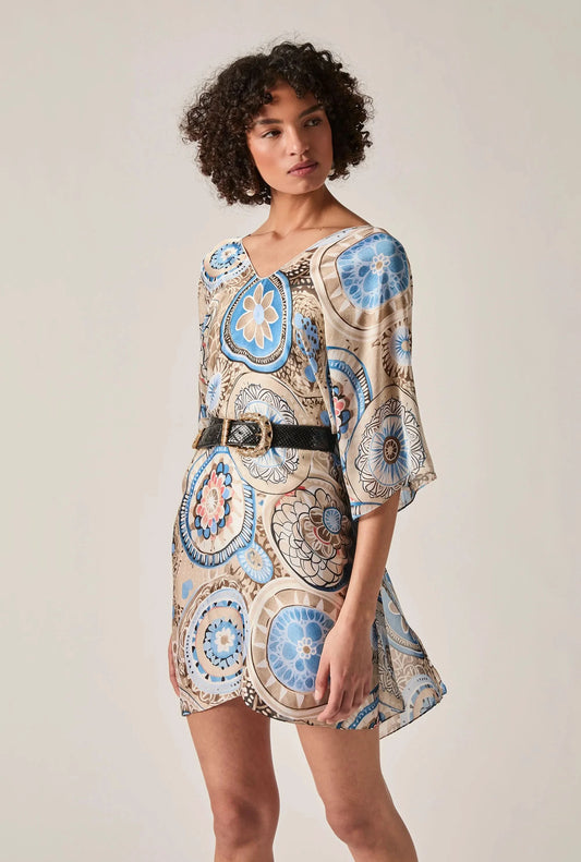 Beige Mandala Print Kaftan