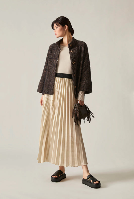 Beige Pleated Maxi Skirt