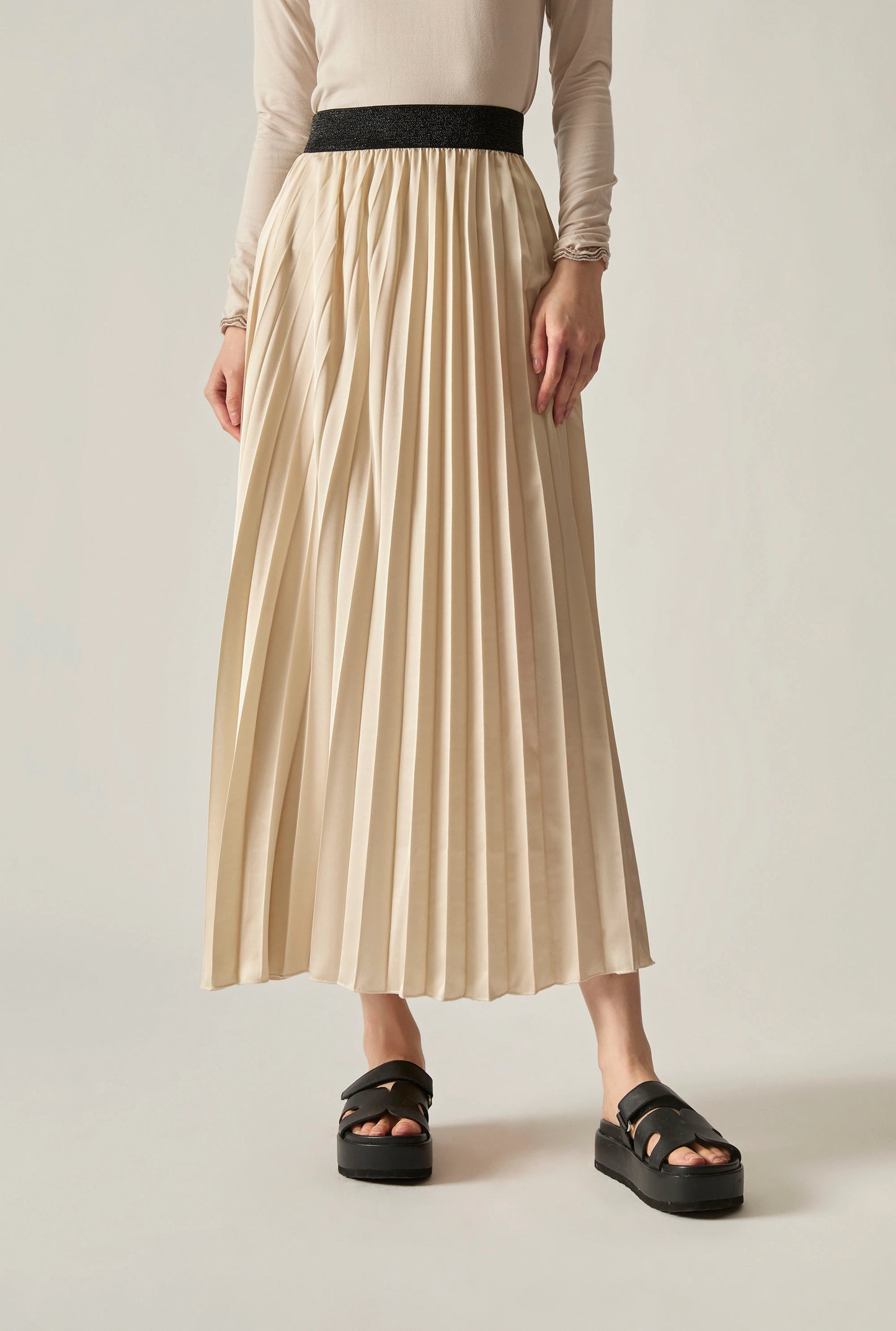 Beige Pleated Maxi Skirt
