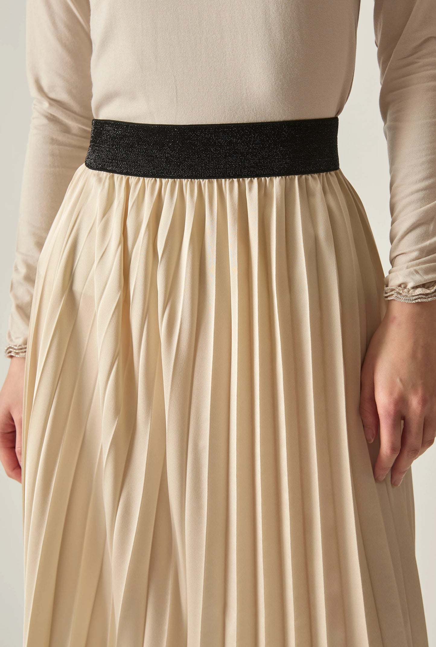 Beige Pleated Maxi Skirt