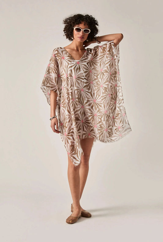 Beige Retro Floral Kaftan