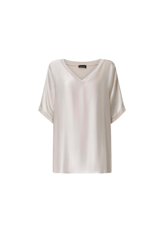 Beige Satin Short-Sleeve Top