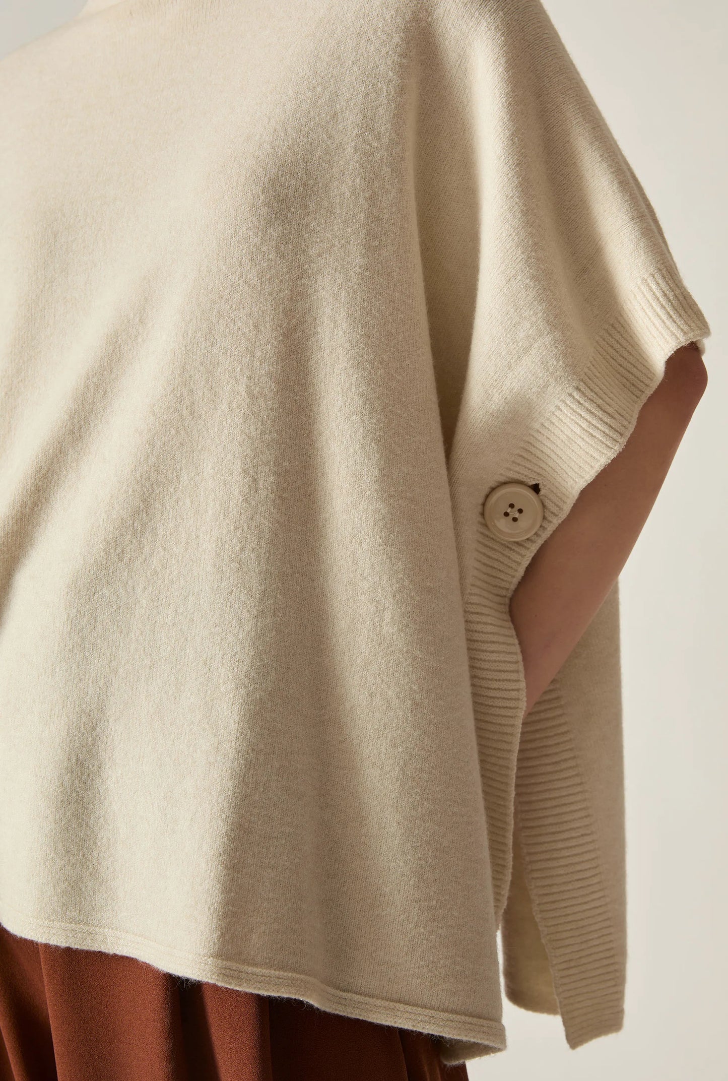 Beige Side Button Poncho