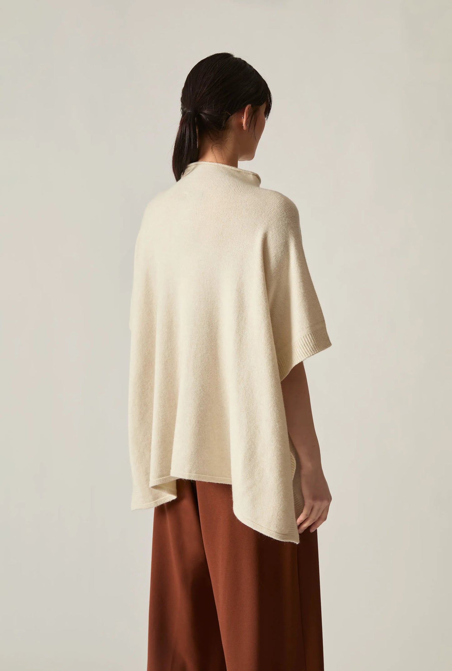Beige Side Button Poncho