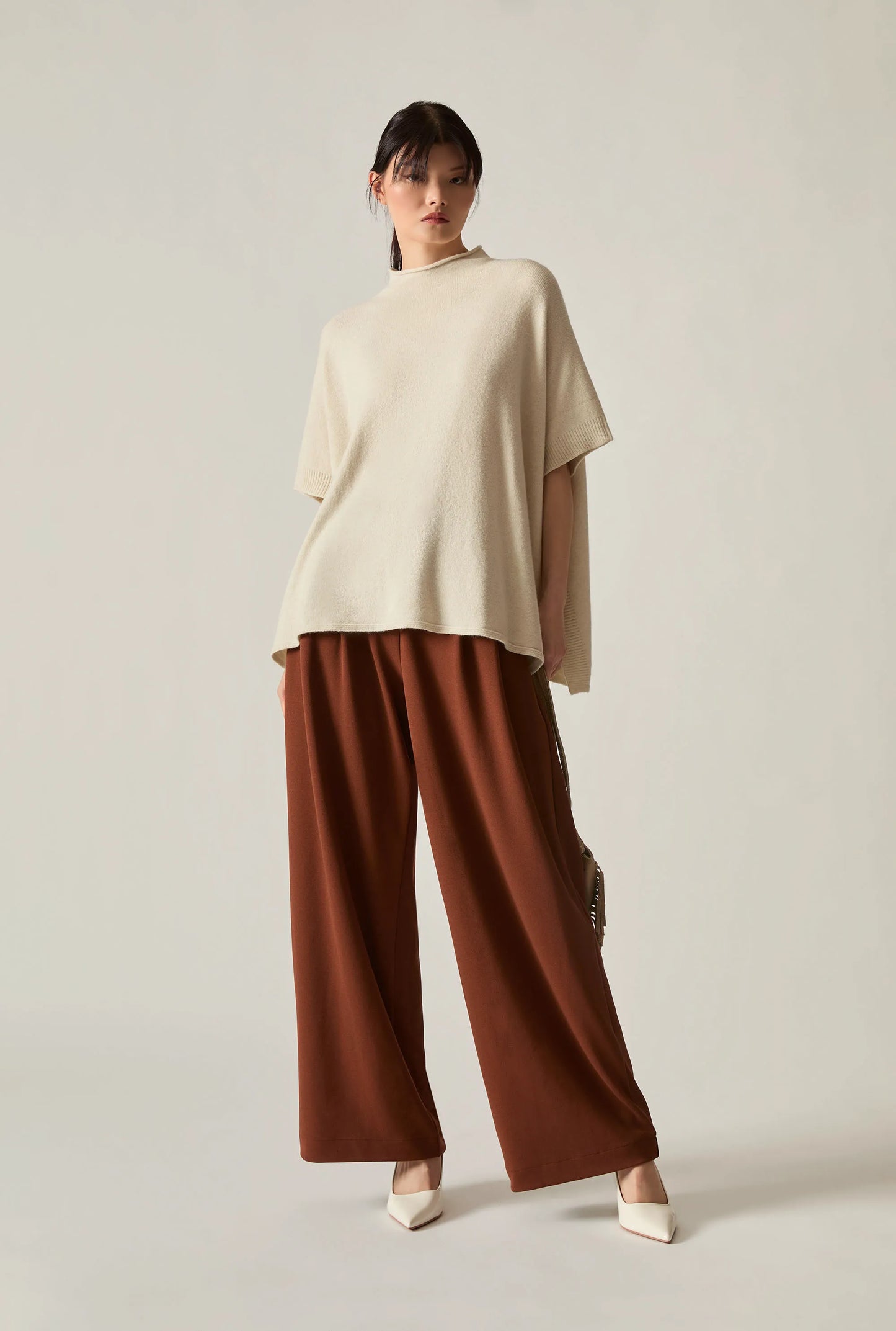 Beige Side Button Poncho