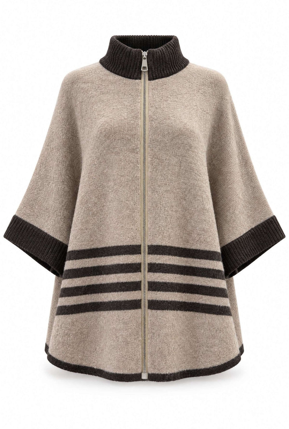 Beige Stripe Zip Knit Cape
