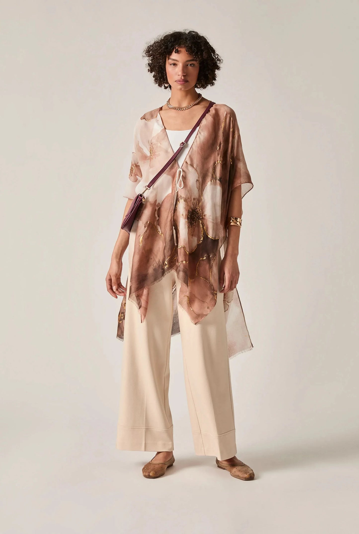 Beige Watercolour Floral Kaftan