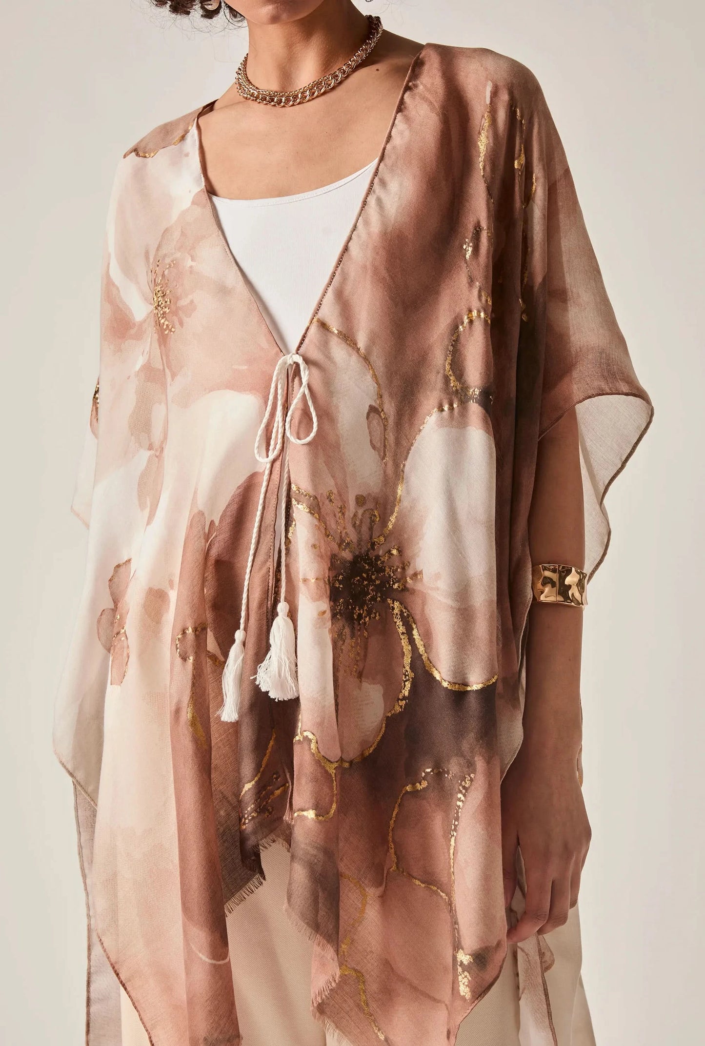 Beige Watercolour Floral Kaftan
