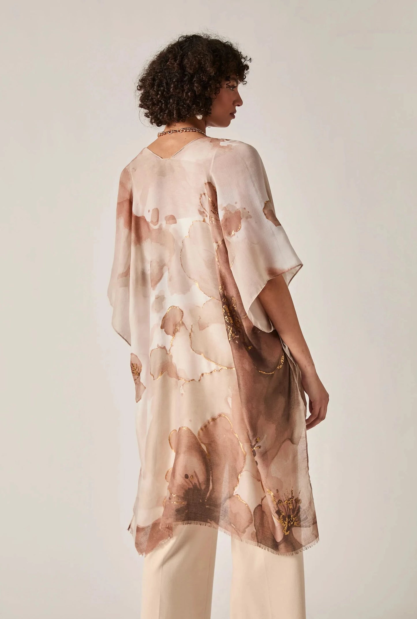 Beige Watercolour Floral Kaftan