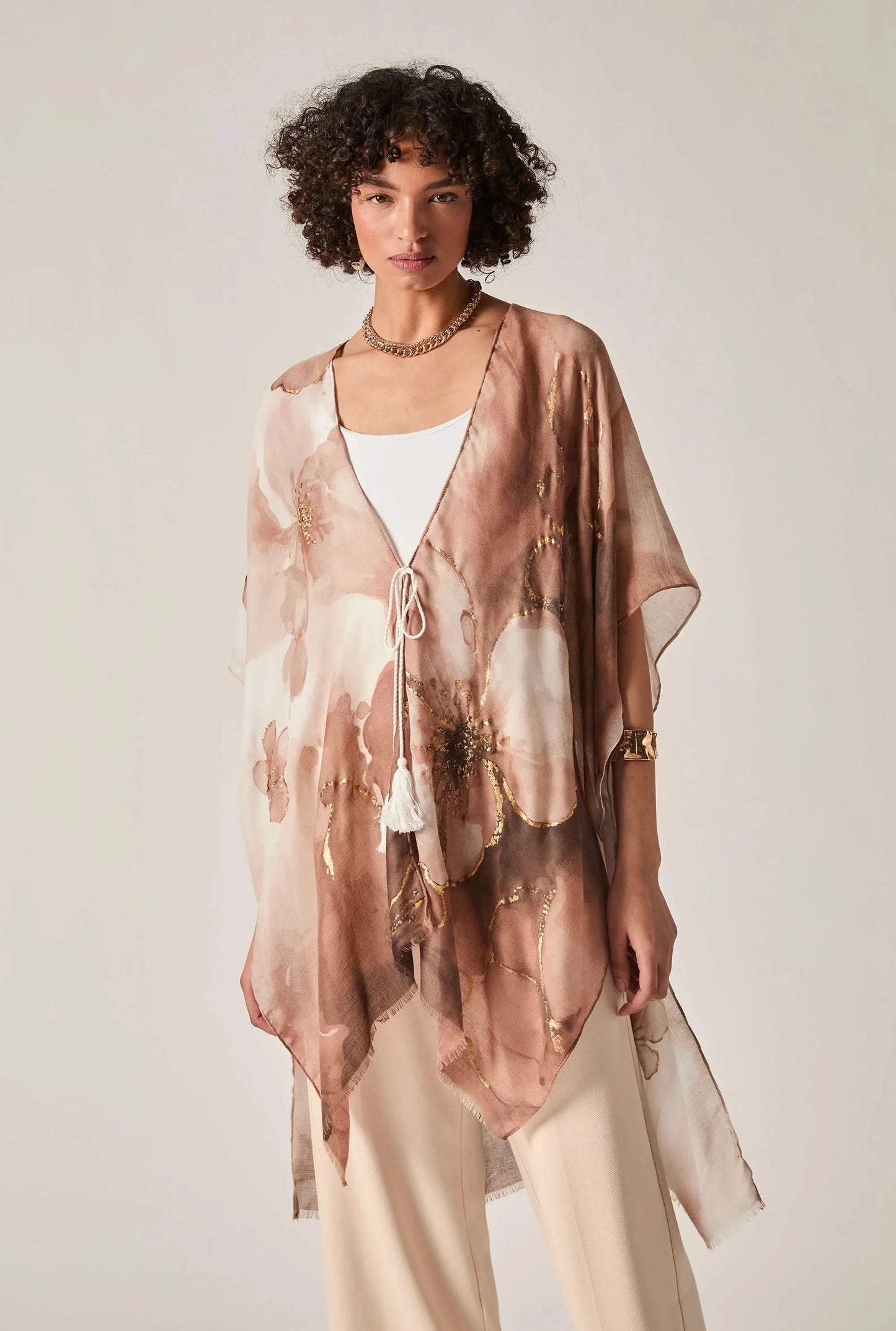 Beige Watercolour Floral Kaftan