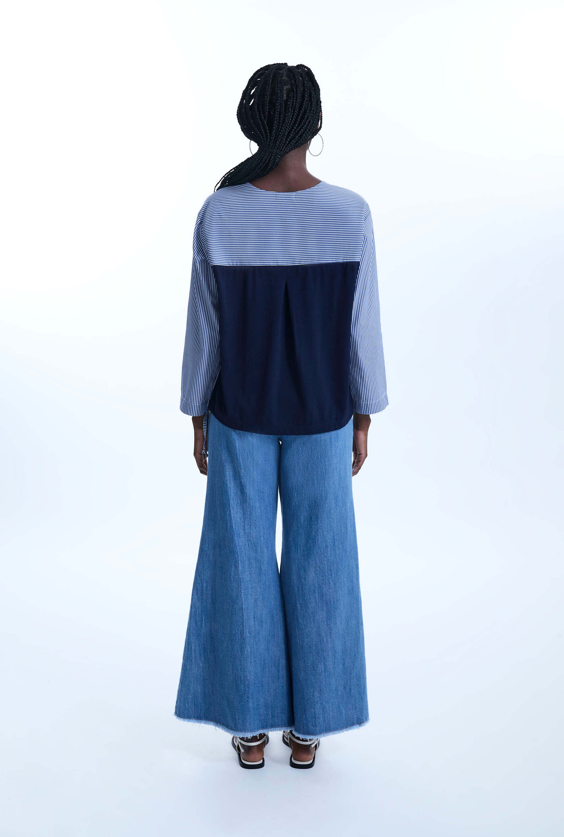 Bi-material Stripped Tunic Top
