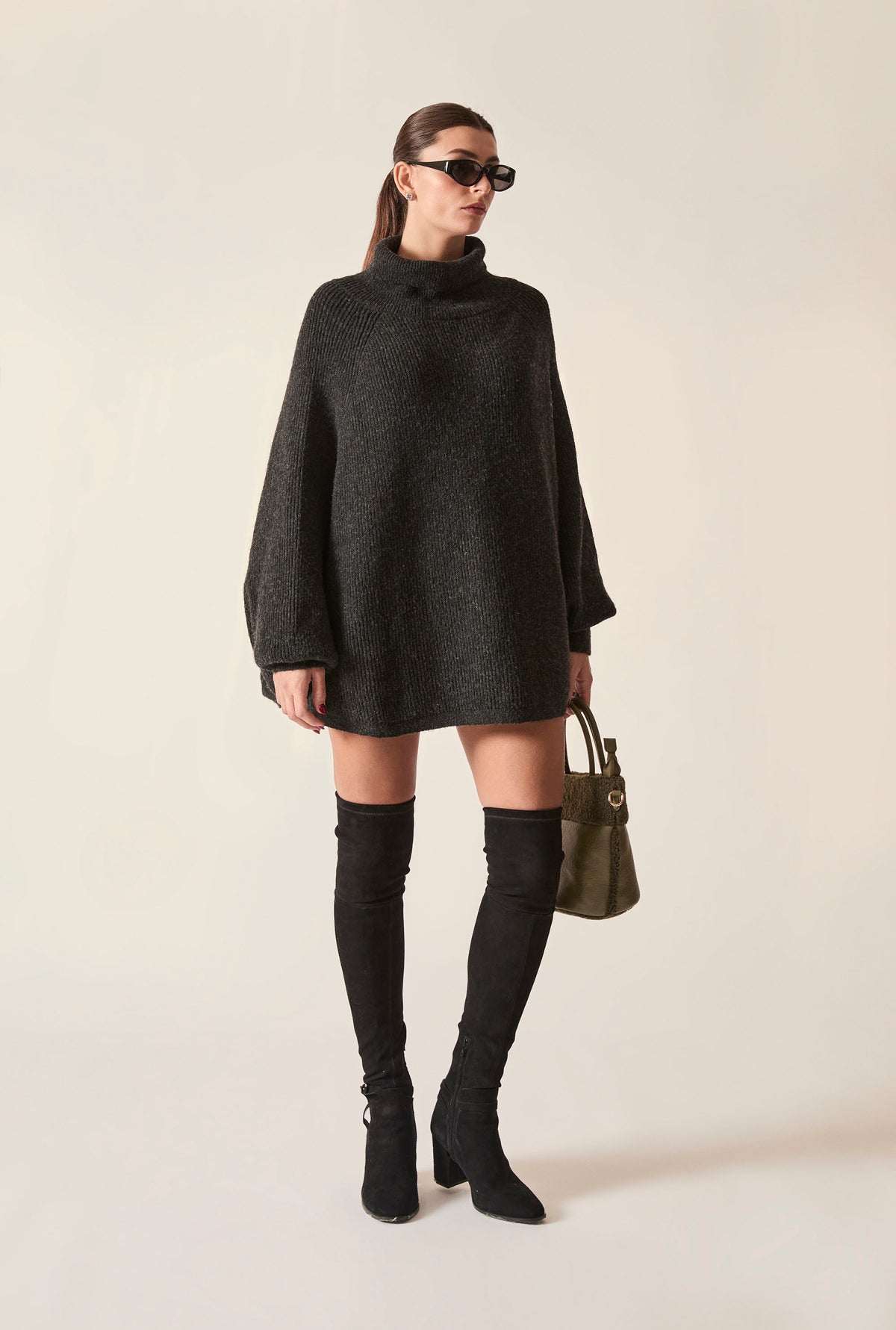 Black Balloon Sleeve Roll Neck Jumper