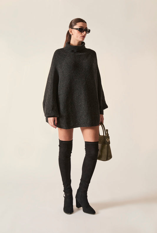 Black Balloon Sleeve Roll Neck Jumper