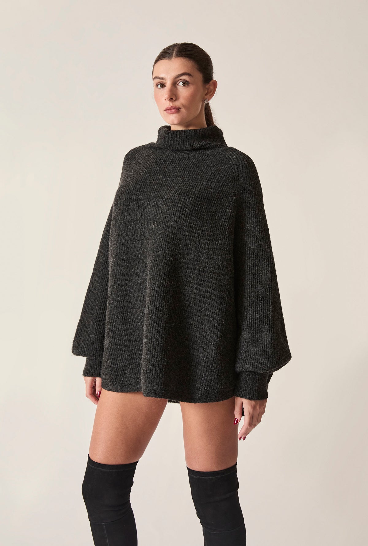 Black Balloon Sleeve Roll Neck Jumper