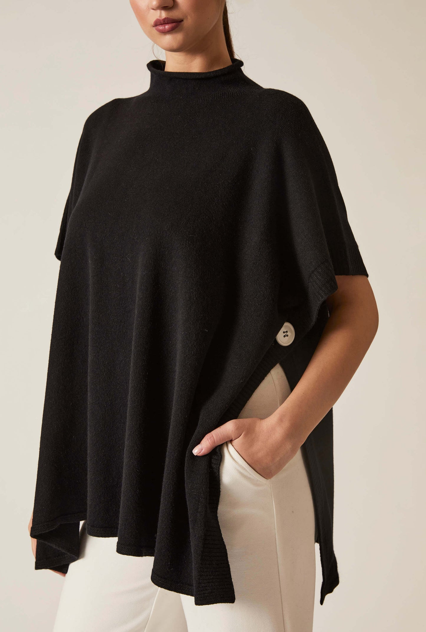 Black Button Poncho