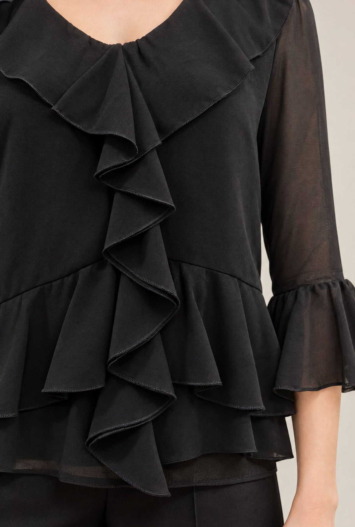 Black Cascade Ruffle Blouse