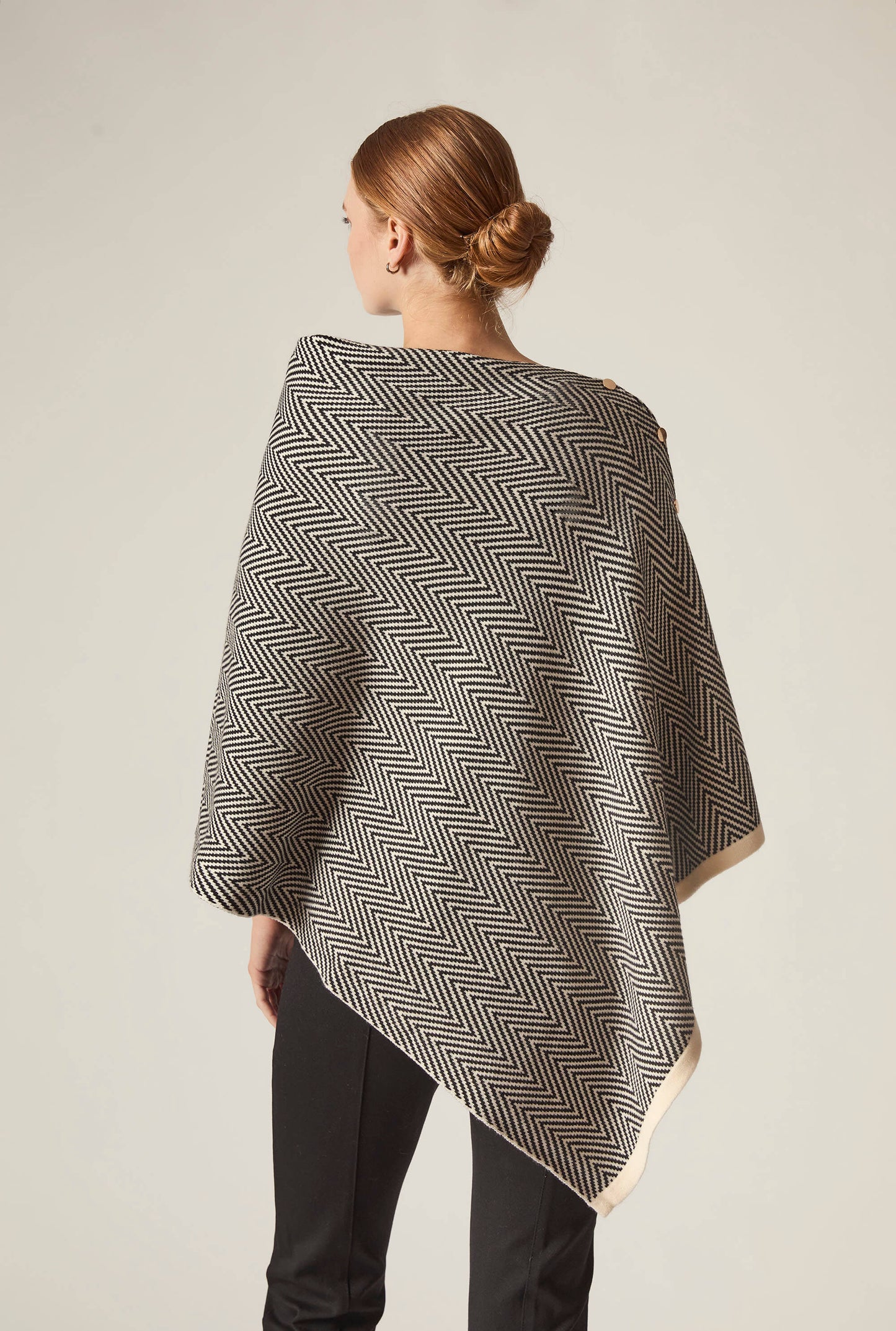 Black Chevron Button Poncho