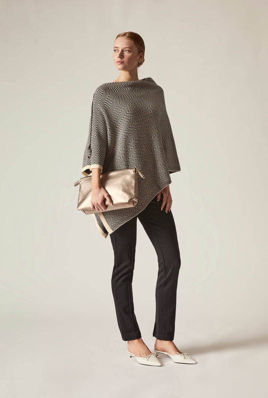 Black Chevron Button Poncho