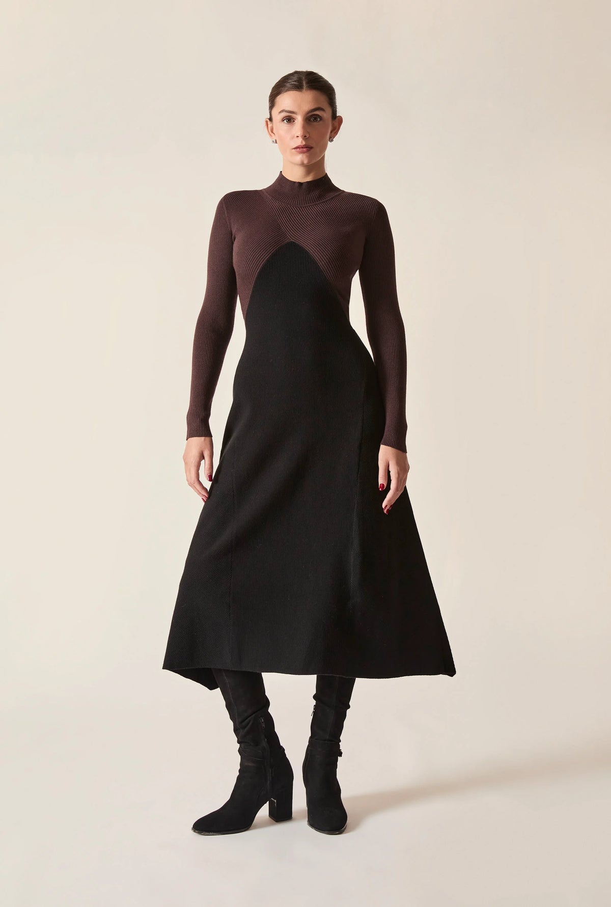 Black Colour-Block Knit Dress