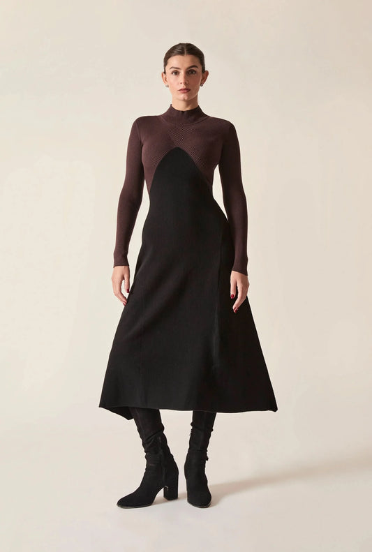Black Colour-Block Knit Dress