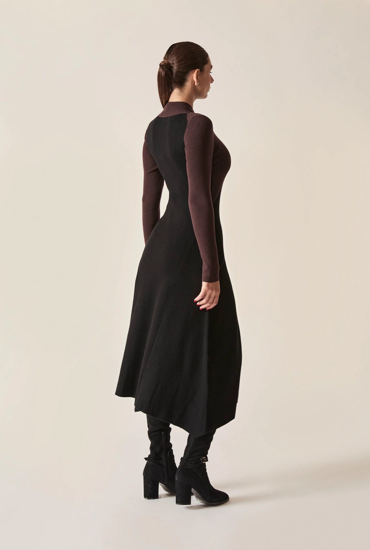 Black Colour-Block Knit Dress