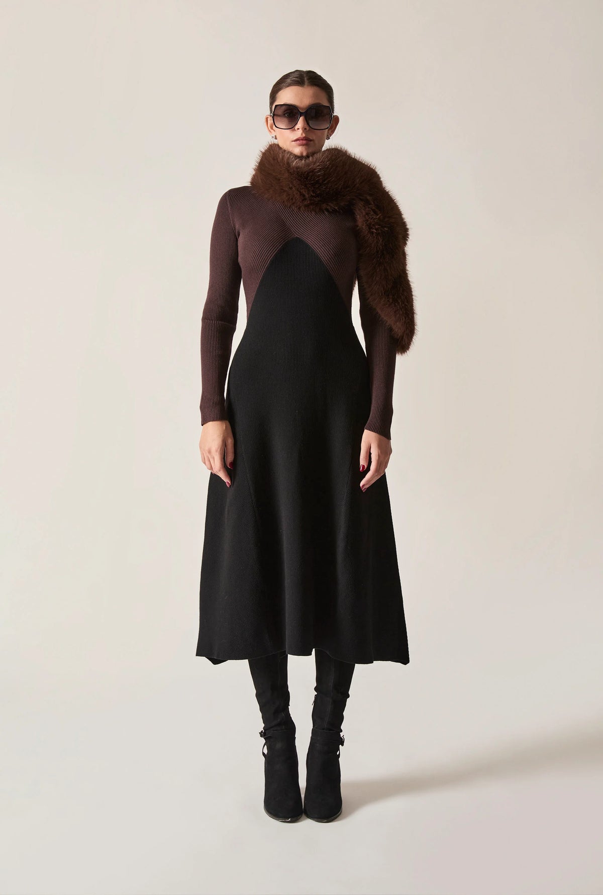 Black Colour-Block Knit Dress