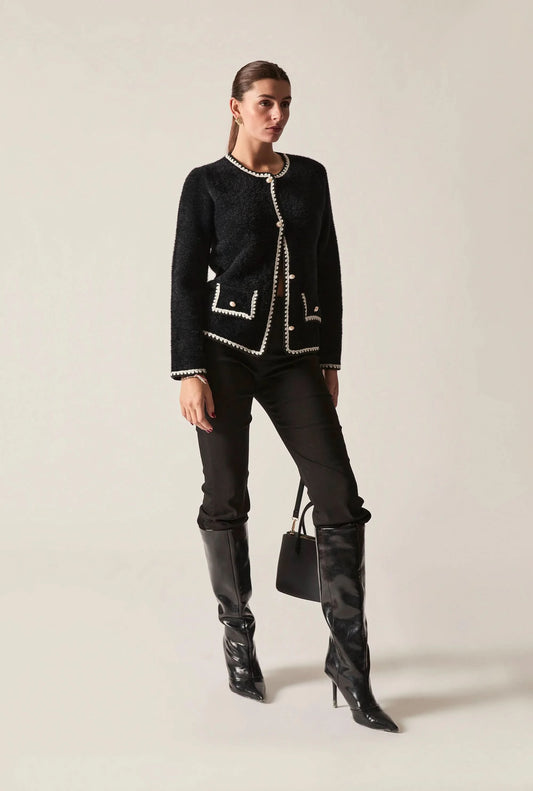 Black Contrast Trim Knit Cardigan
