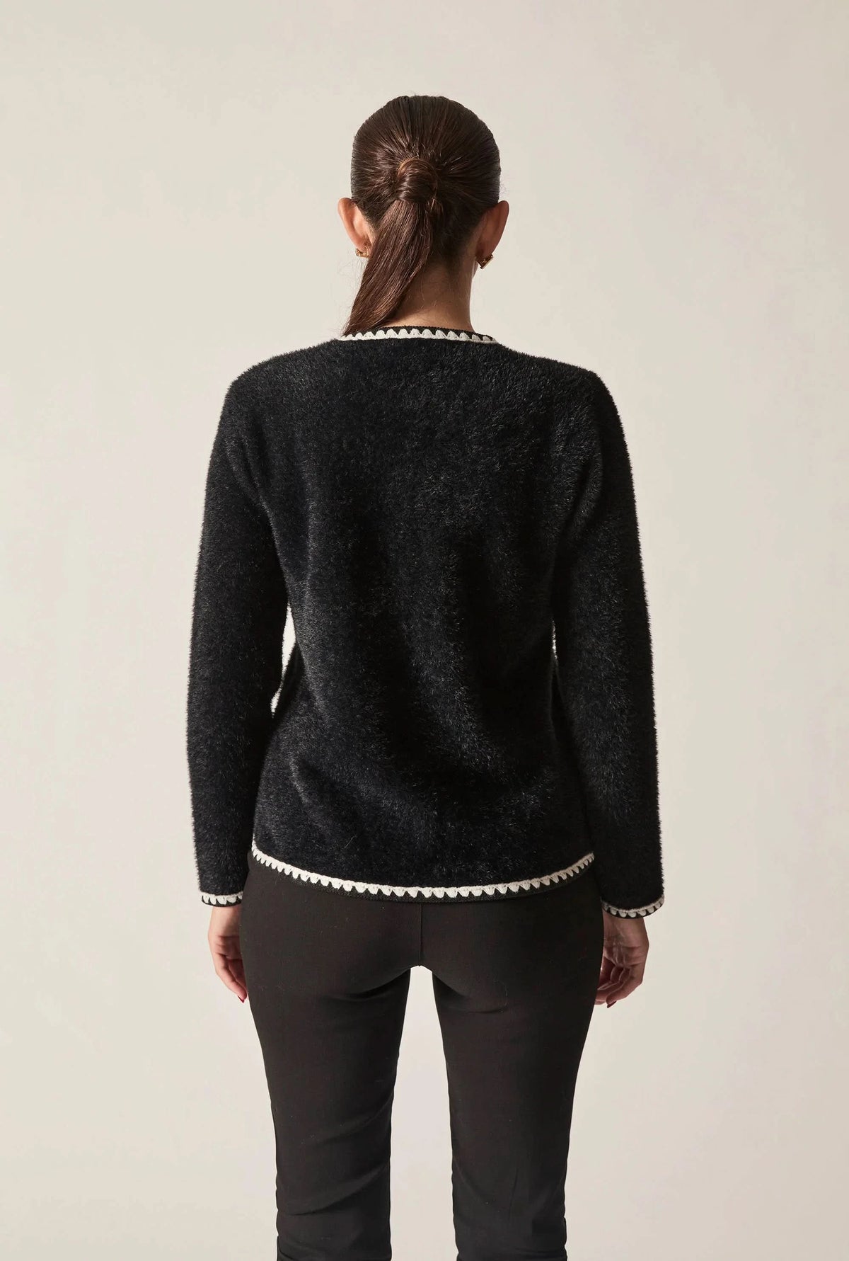 Black Contrast Trim Knit Cardigan