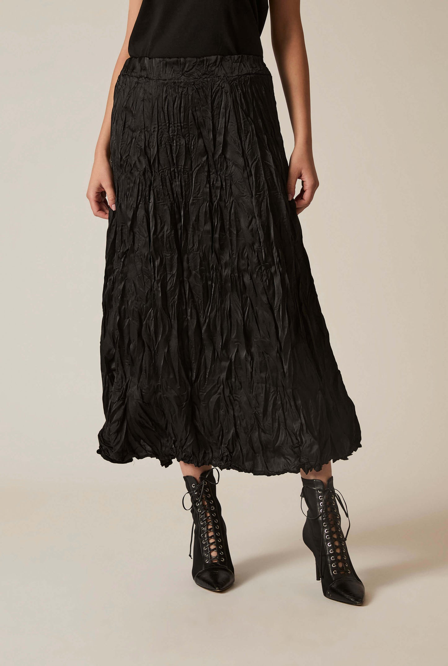 Black Crinkled Maxi Skirt