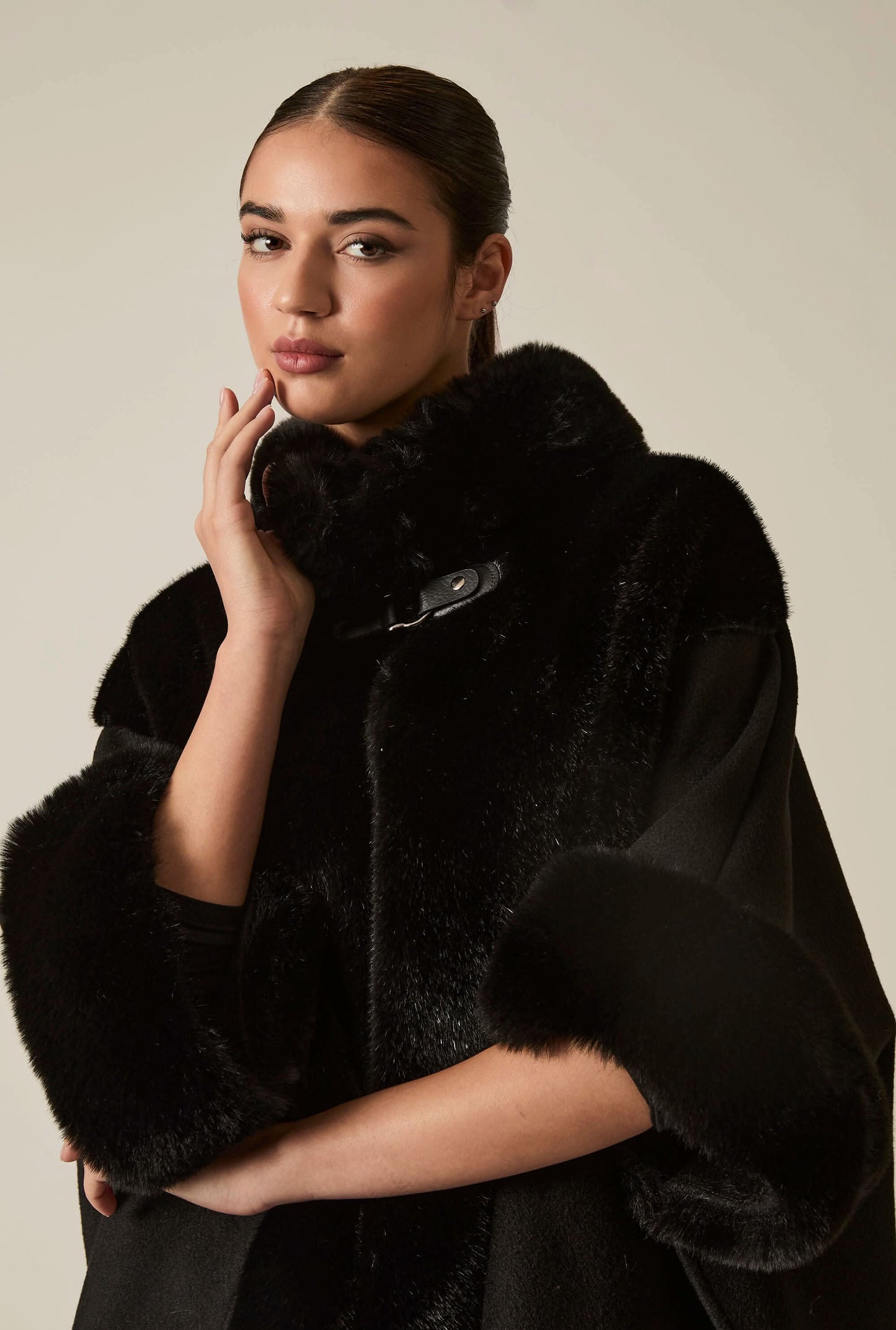 Black Faux Fur Cape
