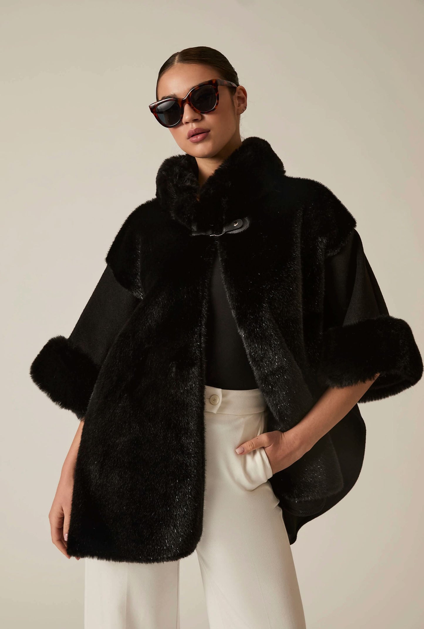 Black Faux Fur Cape