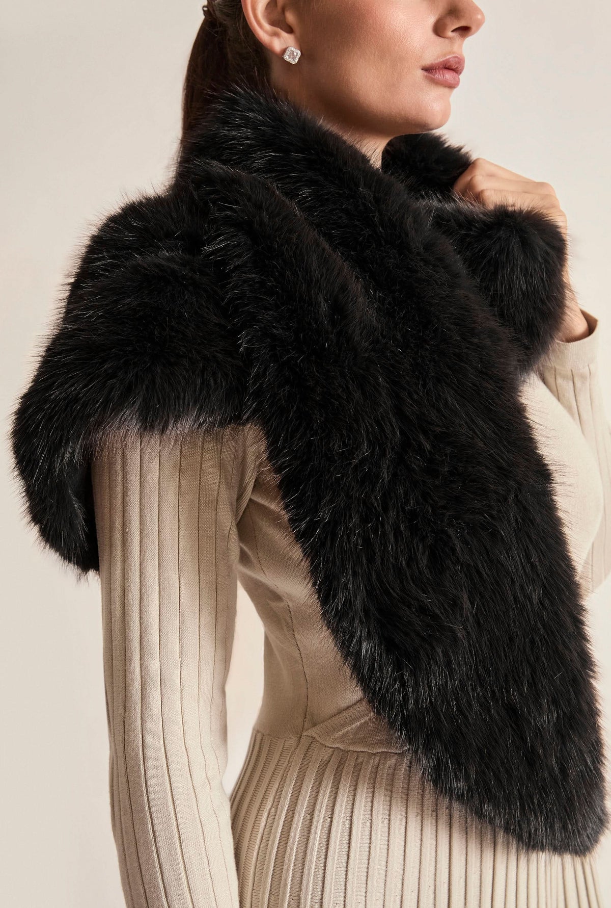 Black Faux Fur Loop-Through Scarf