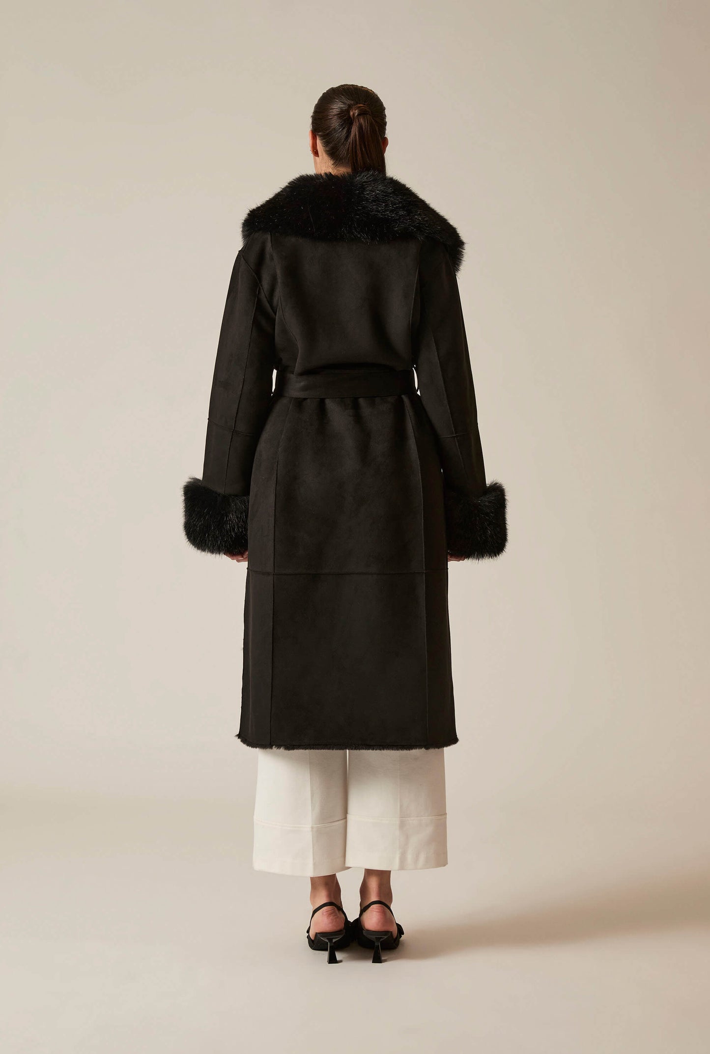 Black Faux Fur Trim Coat