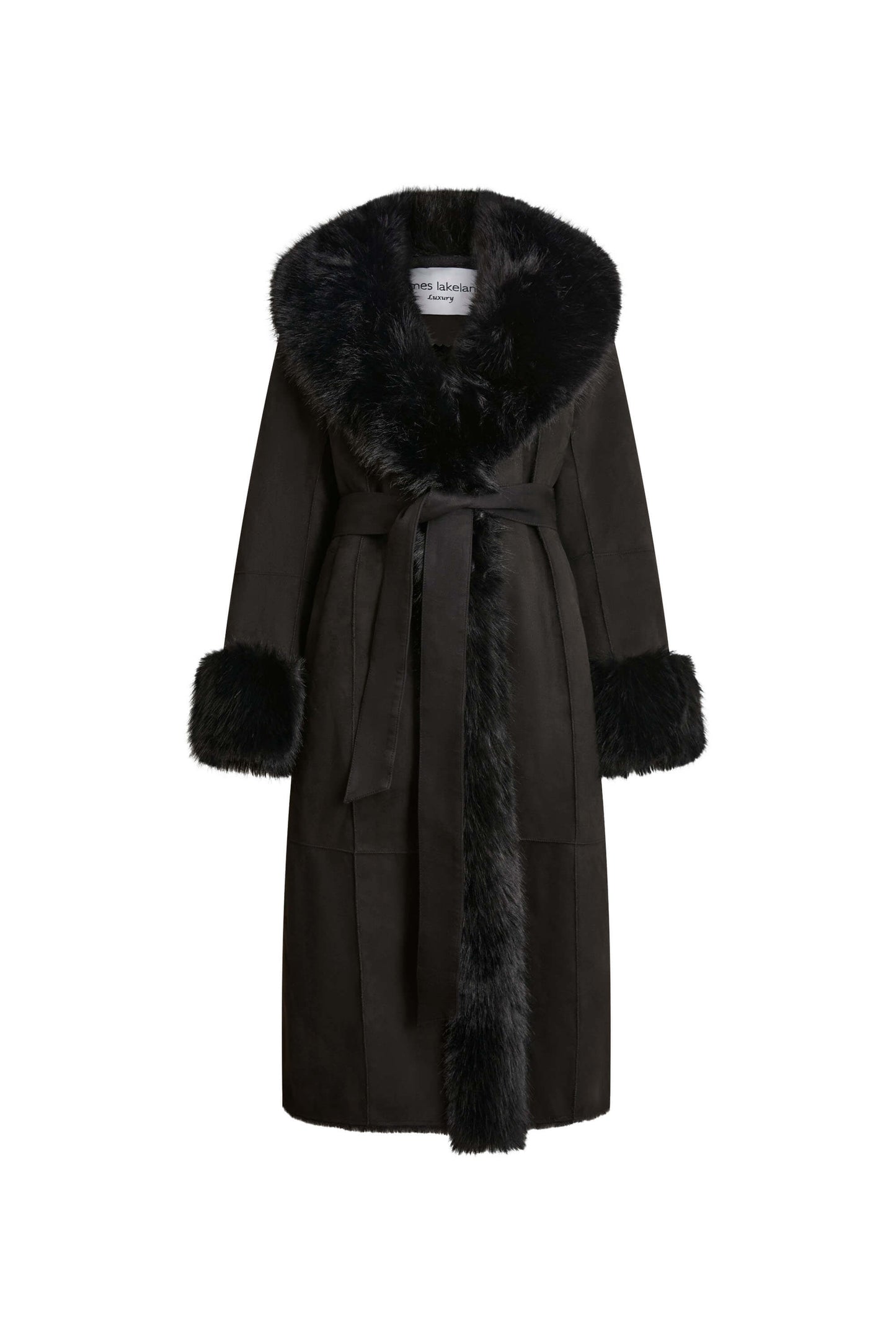 Black Faux Fur Trim Coat