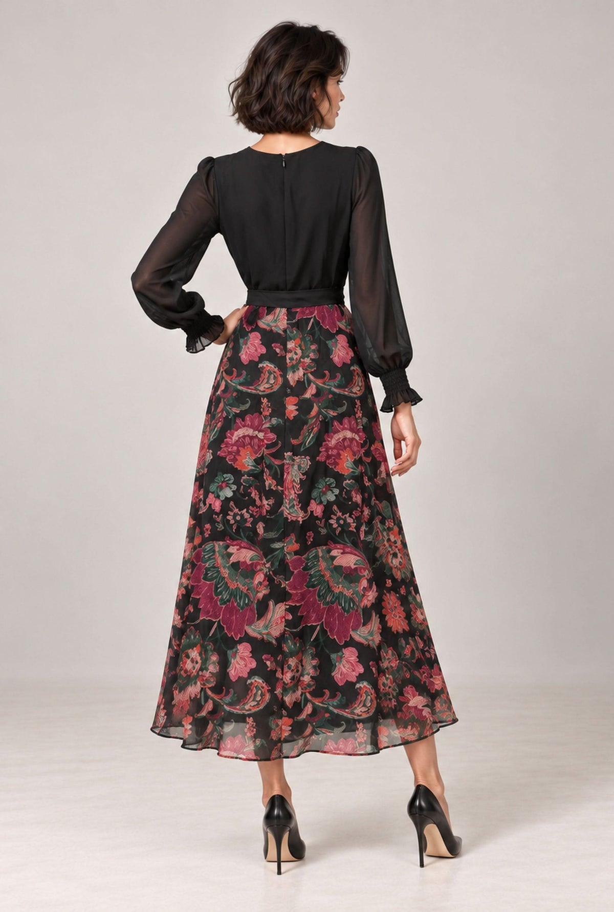 Black Floral Midi Dress