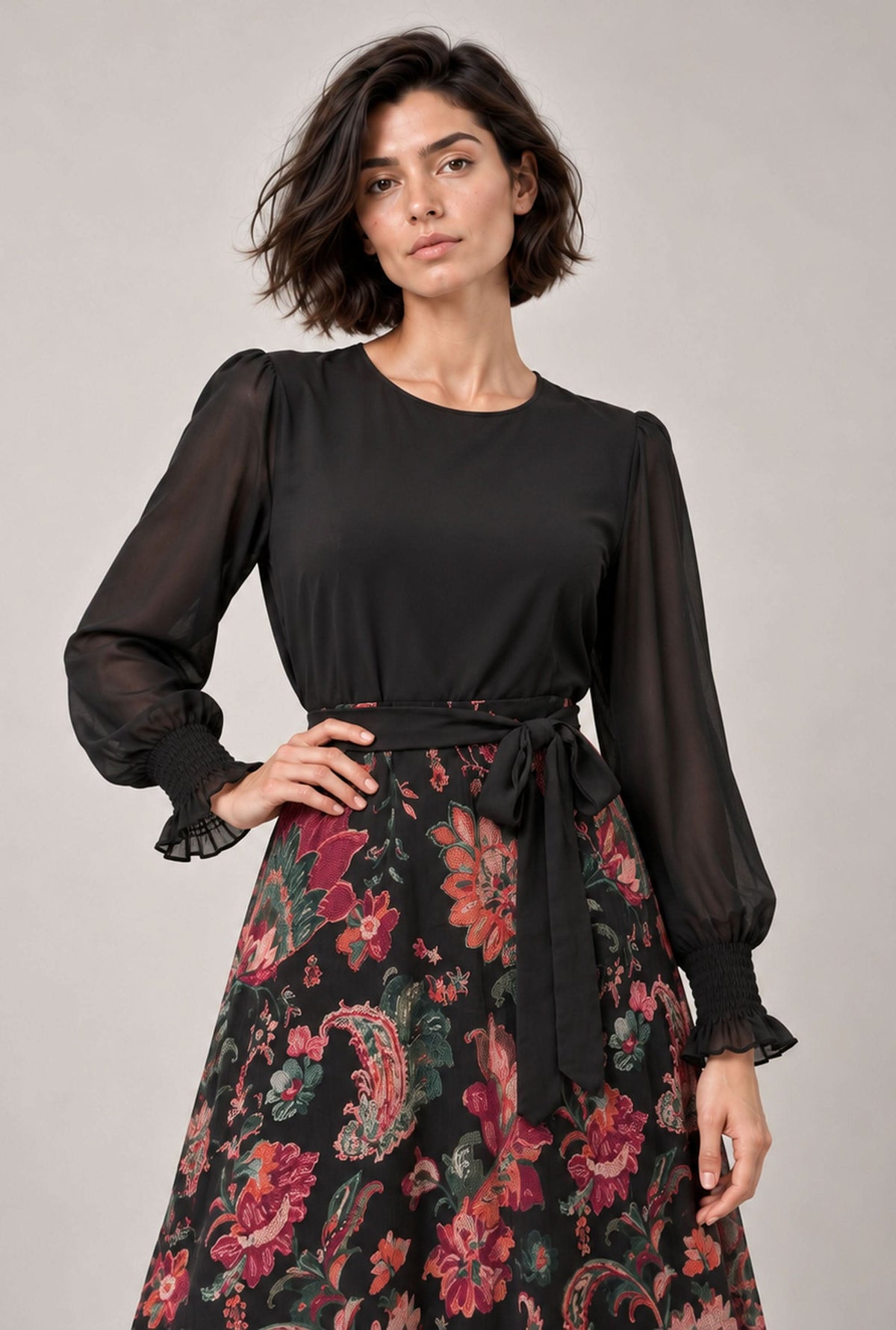 Black Floral Midi Dress