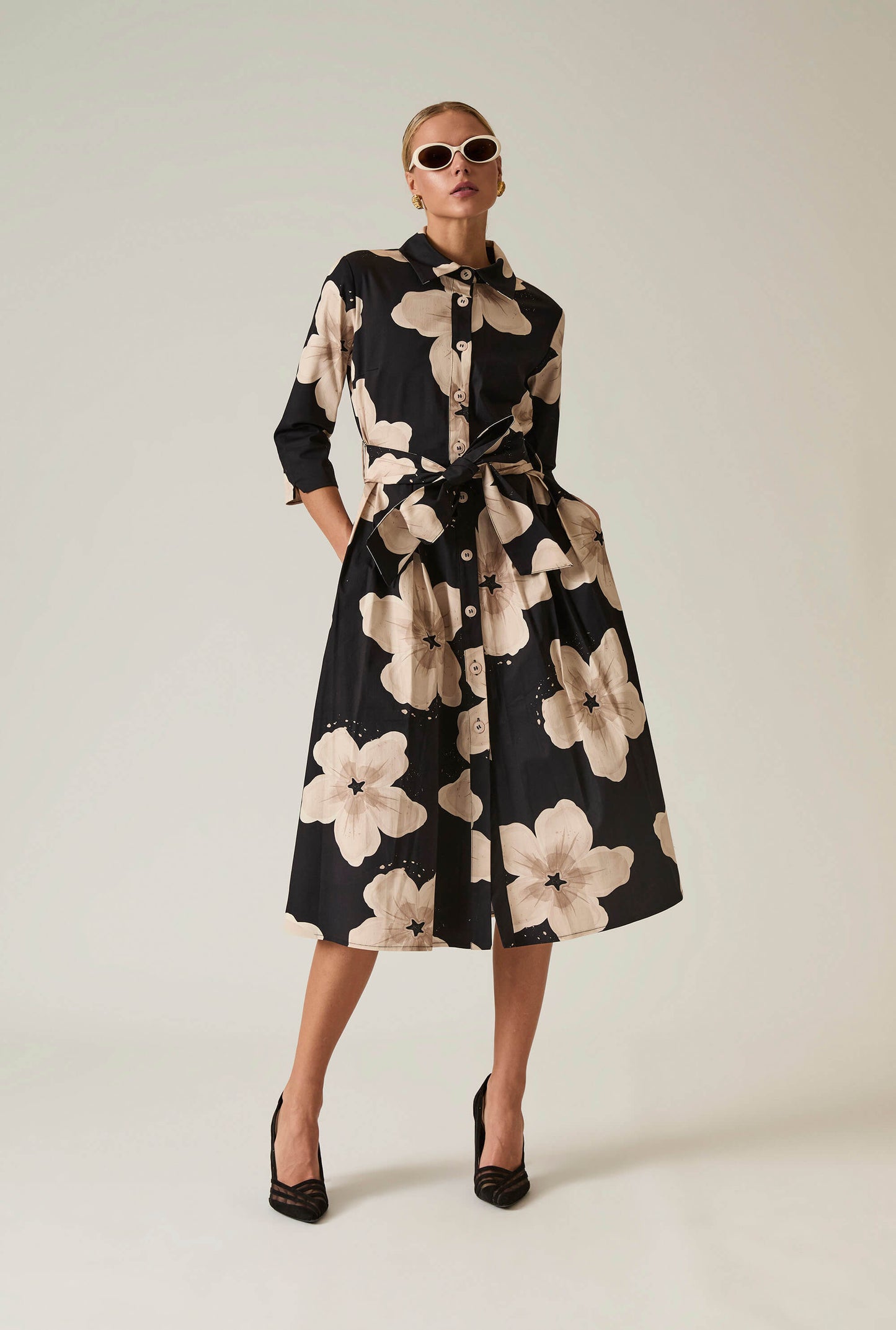 Black Flower Cotton Dress