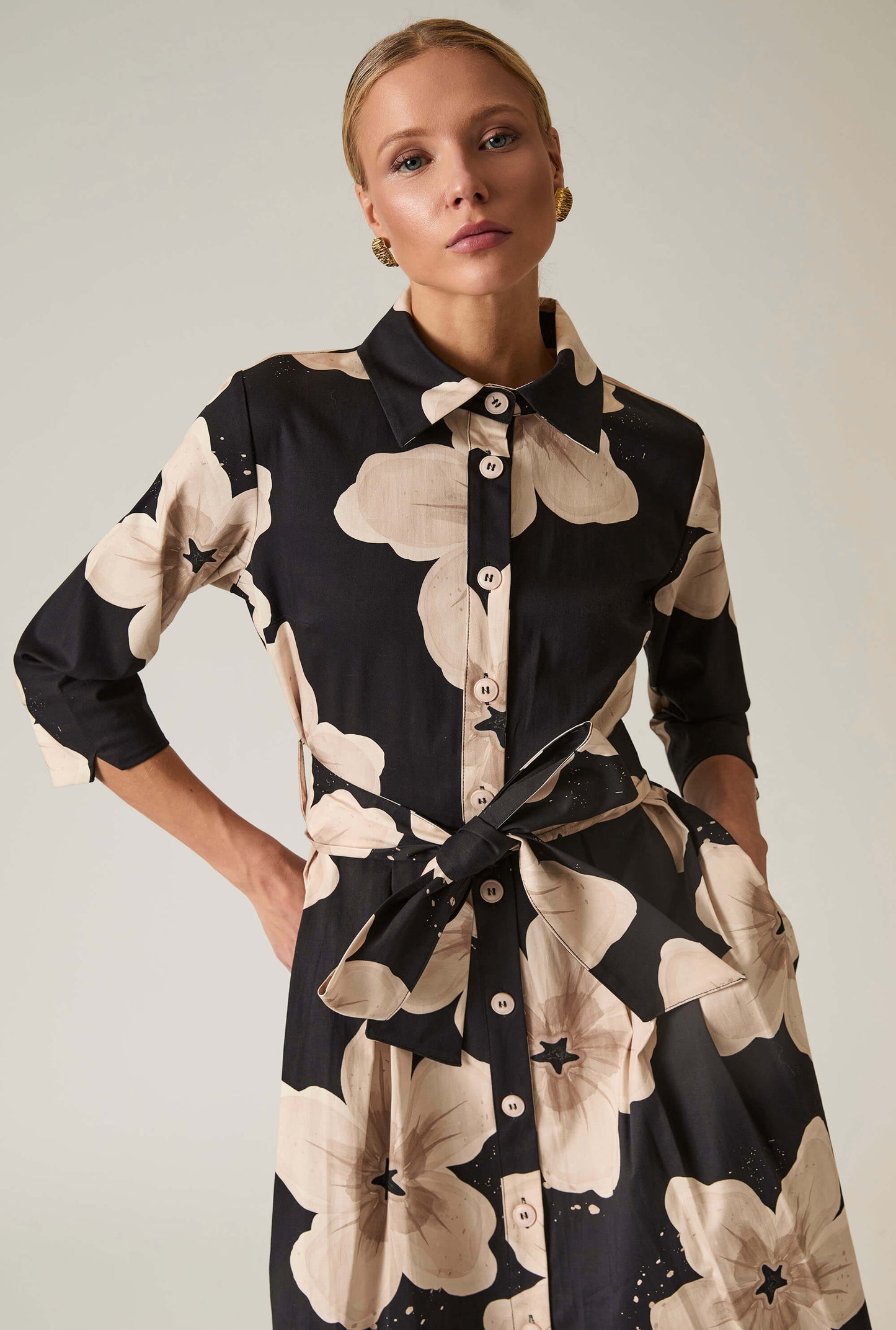 Black Flower Cotton Dress