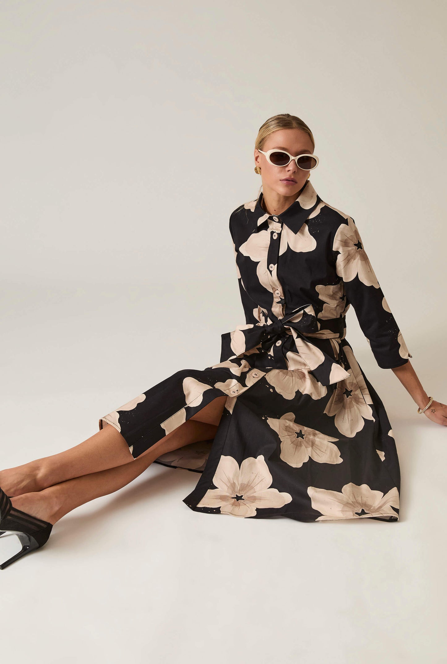 Black Flower Cotton Dress