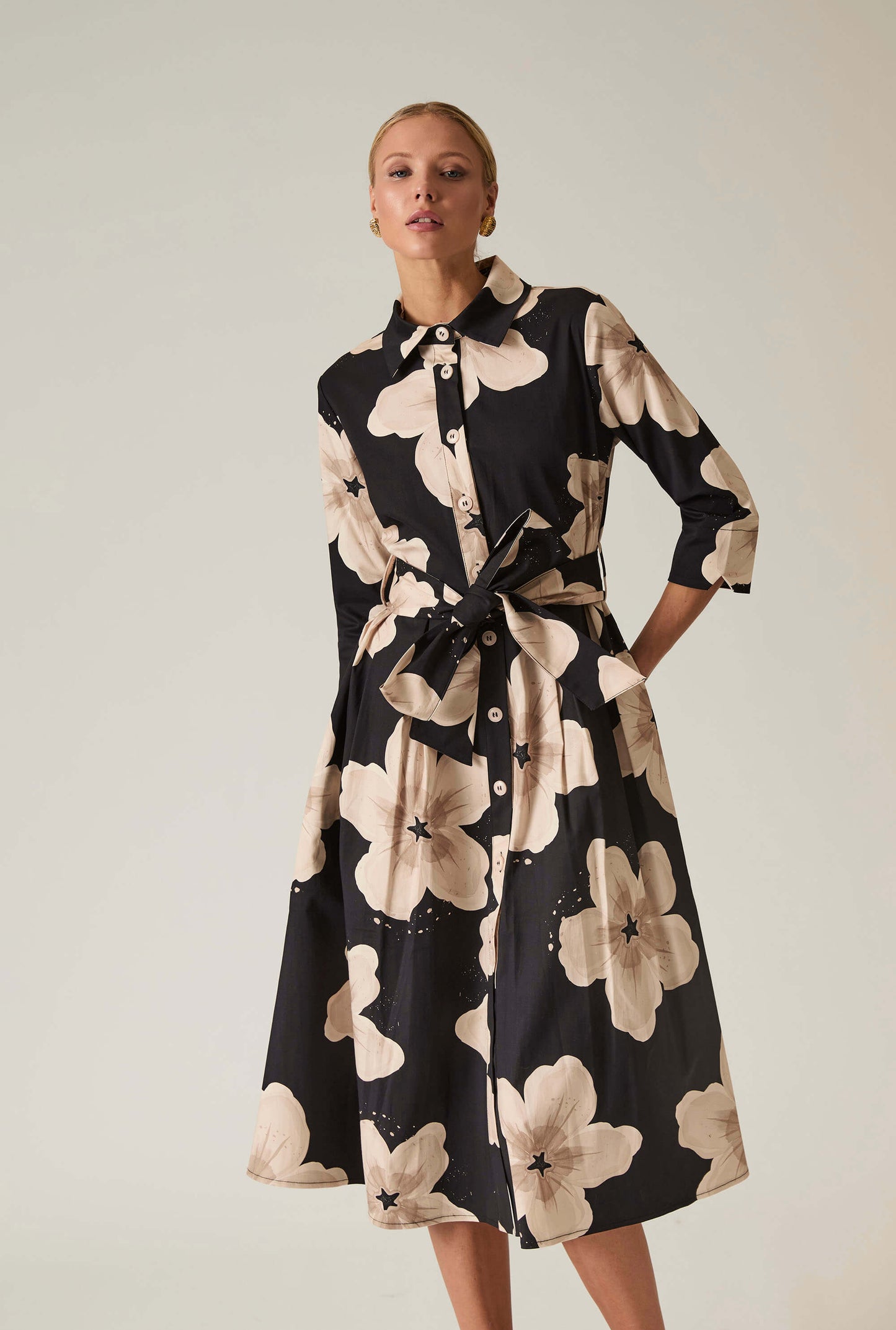 Black Flower Cotton Dress