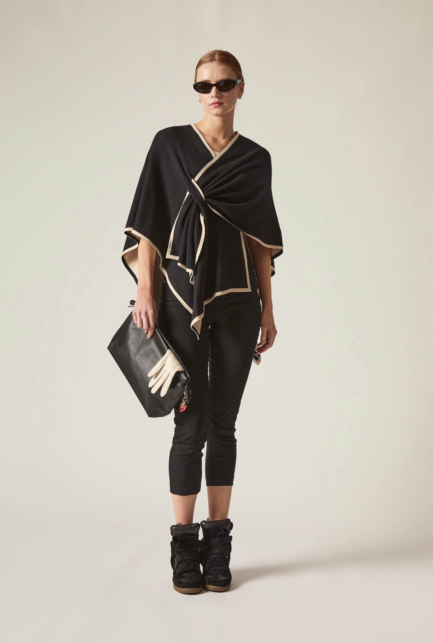 Black Front Knot Poncho