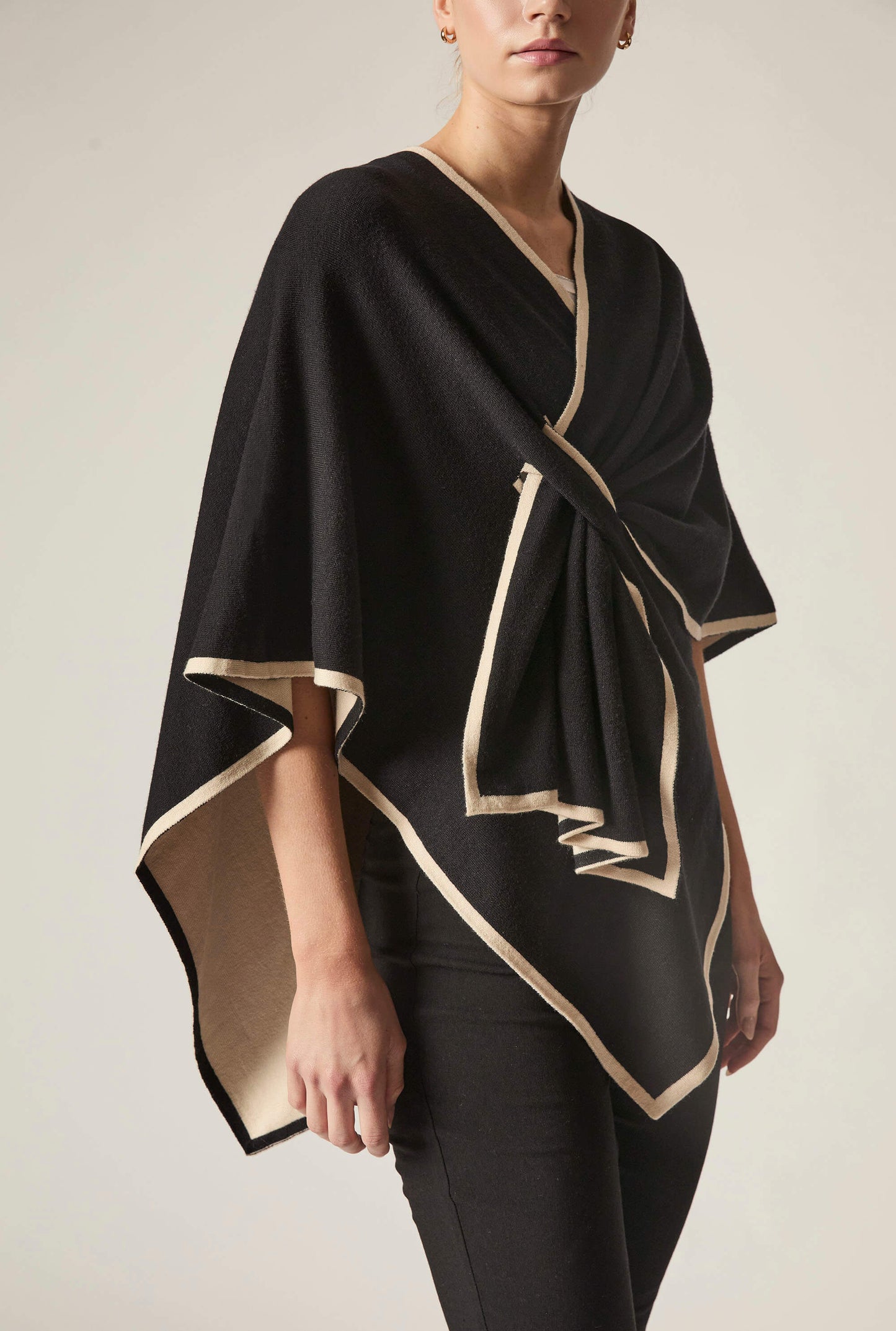 Black Front Knot Poncho