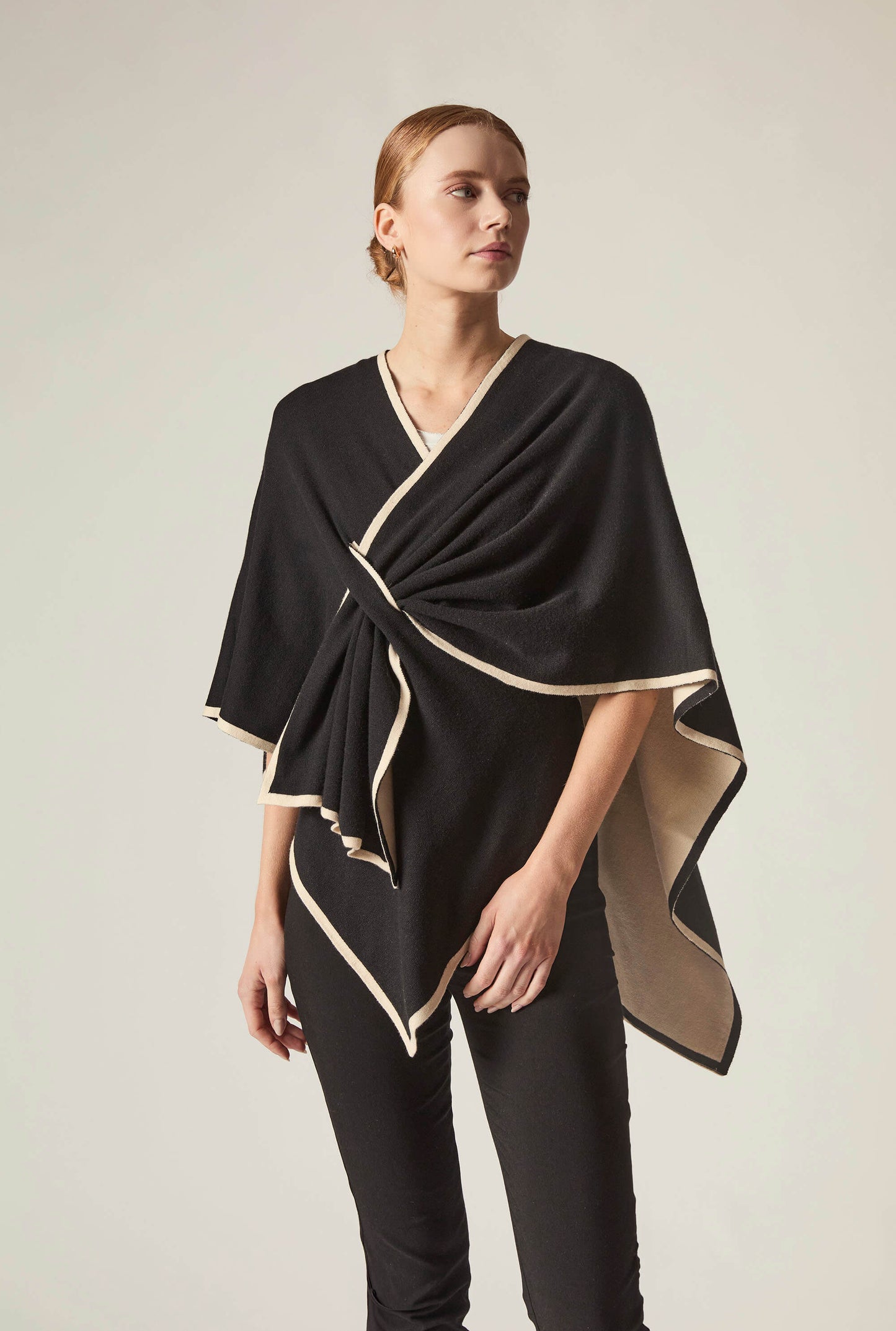 Black Front Knot Poncho
