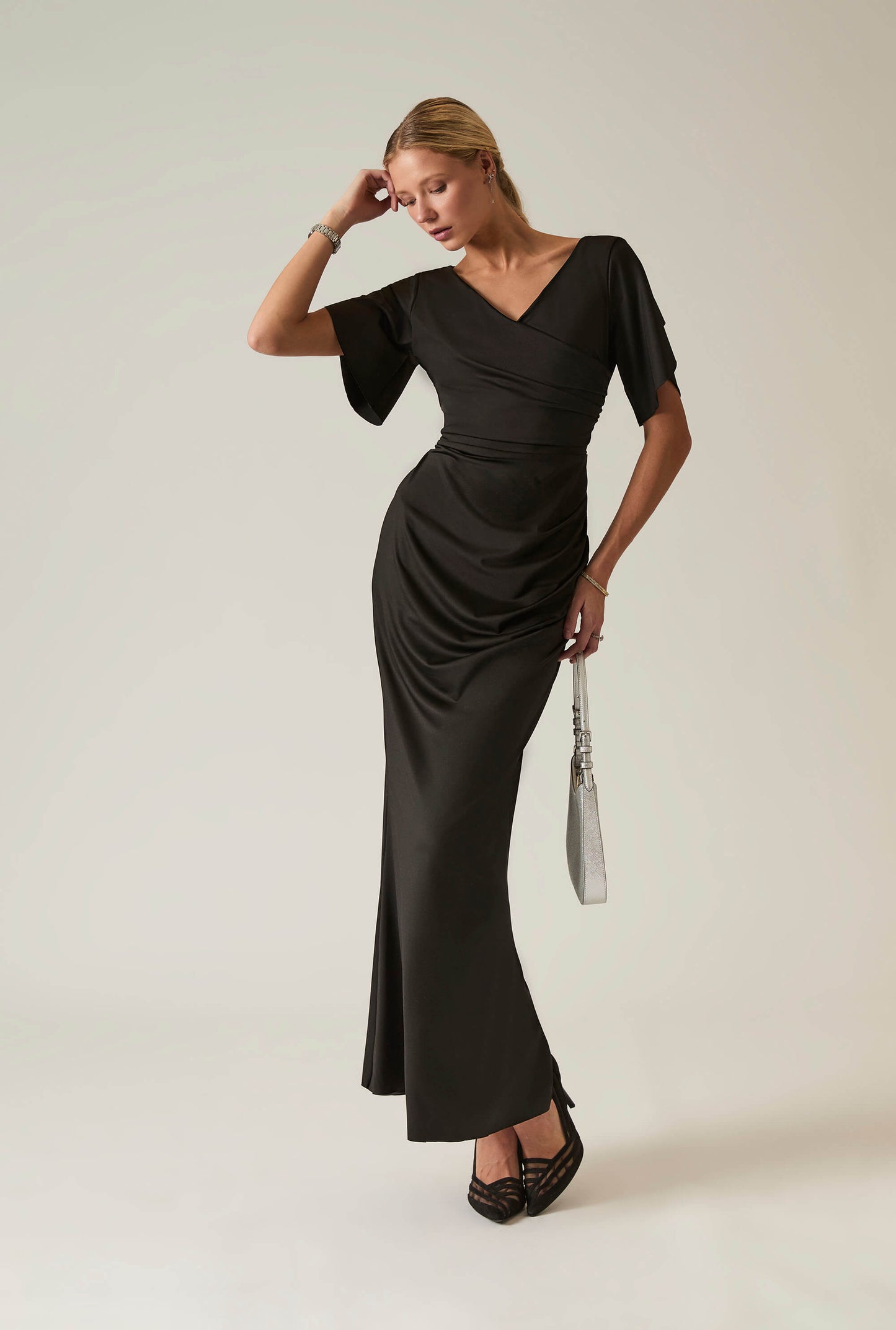 Black Gathered Maxi Dress