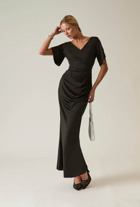 Black Gathered Maxi Dress