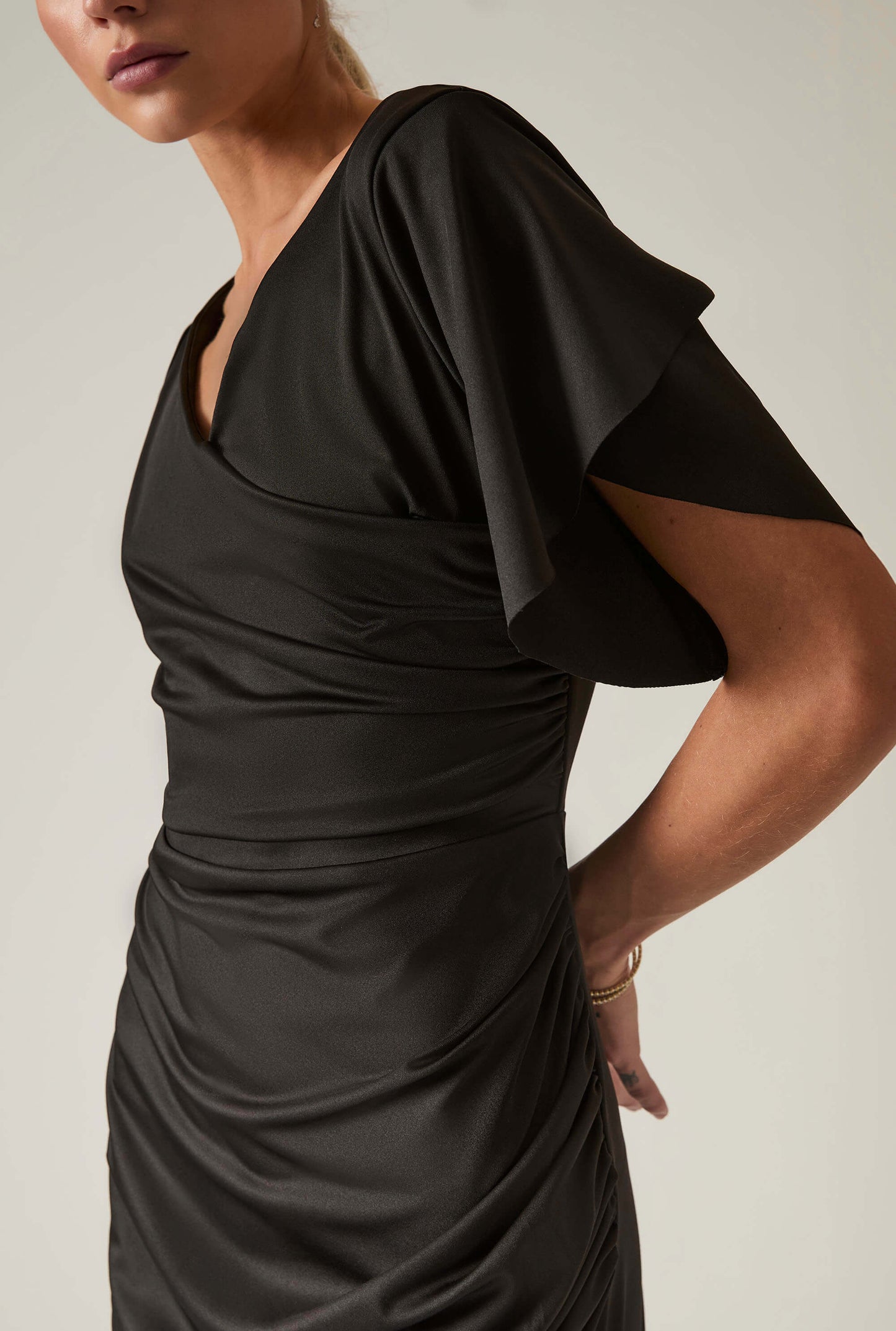 Black Gathered Maxi Dress