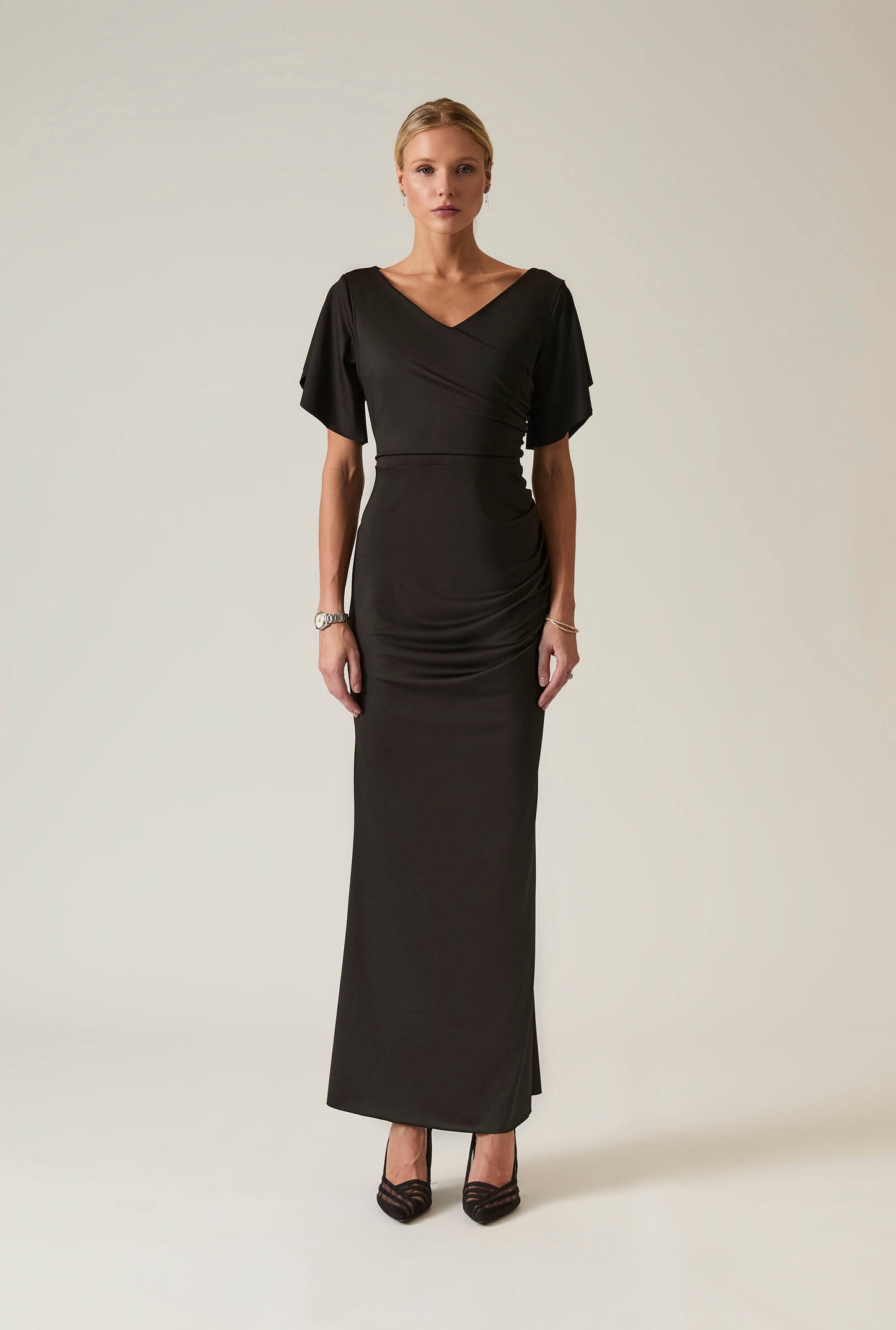 Black Gathered Maxi Dress