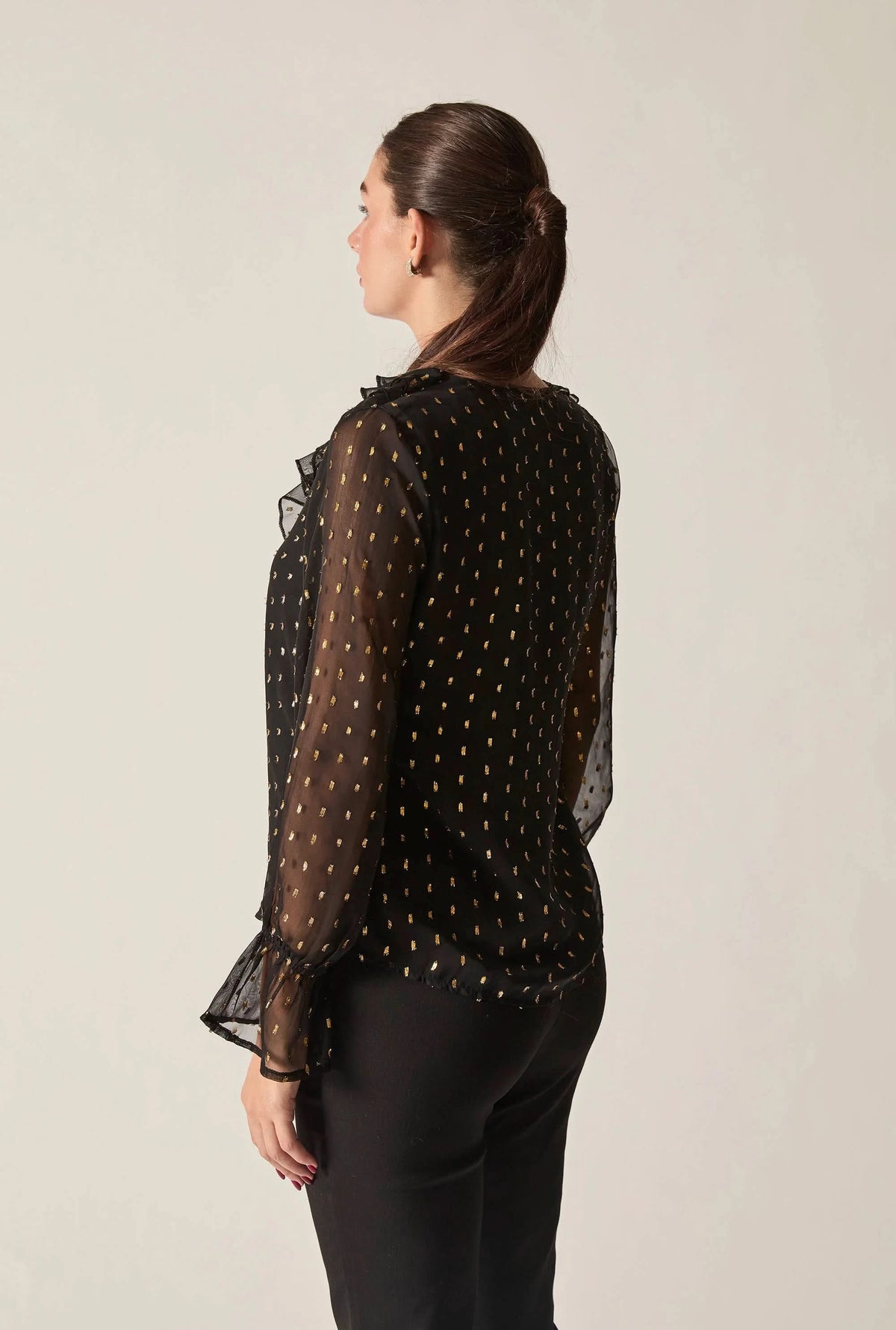 Black & Gold Metallic Ruffle Blouse