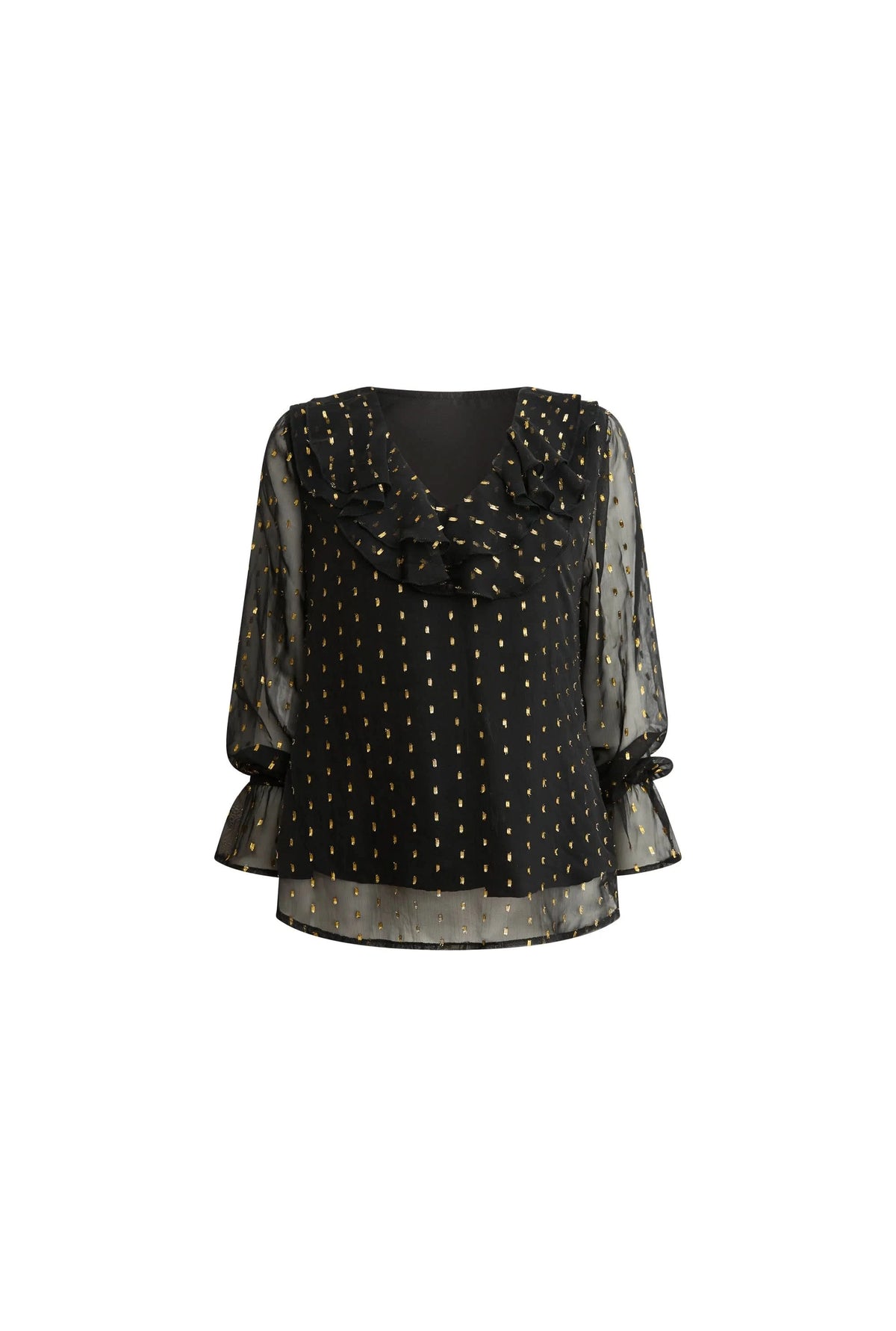 Black & Gold Metallic Ruffle Blouse