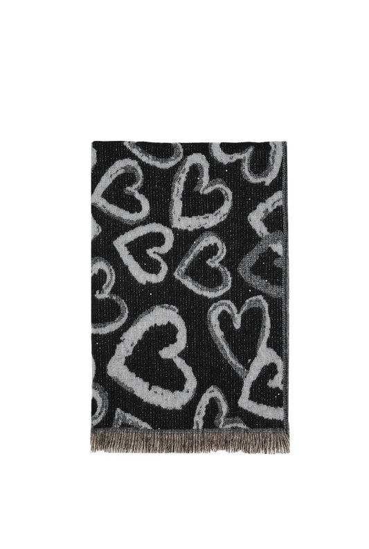 Black Heart Print Scarf